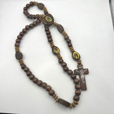 Brown Wood Rosary Crucifix Cross Catholic Prayer Beads