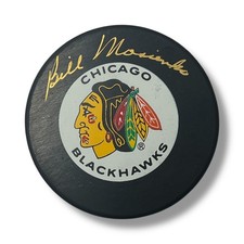 Bill Mosienko Signed Chicago Blackhawks Hockey Puck JSA Authentic LOA