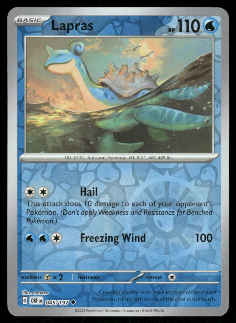 Lapras 045/197 Uncommon Obsidian Flames Pokemon Reverse Holo Near Mint