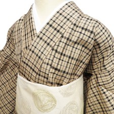 Fine pattern kimono, used, pure silk, pongee fabric, single garment, casual,