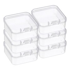 6 Pack 1.8x1.8x1 Inch Plastic Clear Storage Box with Hinged Lid