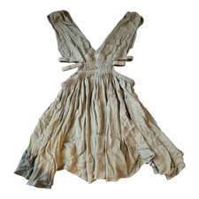 Lovely Day Windsor Sage Green Boho Cutout Mini Dress M Crinkle Fairy Festival