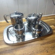 Vintage Old Hall Solid Stainless Steel Tea Set with tray