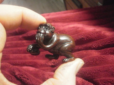 Hand Carved wood netsuke monkey picks up food ironwood collectable figure