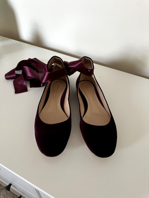 Gianvito Rossi Ballet Flats Purple Satin Bow Ribbon Odette Size 37