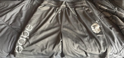 A Bathing Ape Mesh Sweat Shorts Gray Drawstring Logo Pockets Men's Casual
