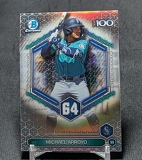 Michael Arroyo Top 100 Chrome Refractor Rookie 2026 Bowman Card #BTP-64 Mariners. rookie card picture
