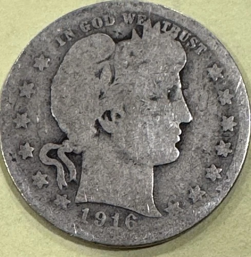 1916 BARBER SILVER QUARTER ~ GOOD ~ 90% SILVER