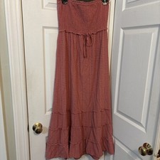 Jessica Simpson Pink Strapless Eyelet Maxi Dress Medium Boho Ruffle Tube Top