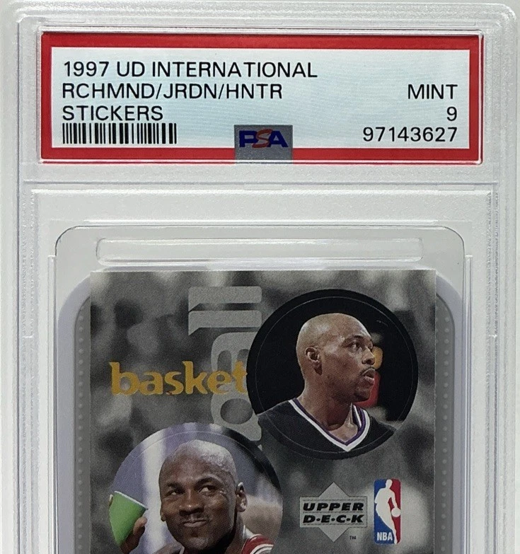 Pegatinas internacionales Michael Jordan PSA 9-1997 Upper Deck con Mitch Richmond Foto 2 de 4