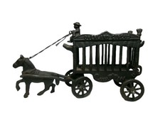 Antique Vintage Cast Iron OVERLAND CIRCUS Animal Cage Wagon w/ Horse  Driver