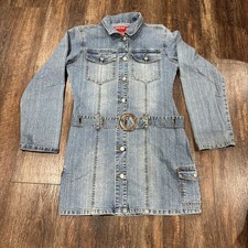 VTG 90 s Y2K Denim Button Down Dress Belted NEESO JEANS SZ L