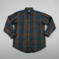 Vintage Pendleton Shirt Medium Green Brown Plaid Wool Flannel Lodge Button Up
