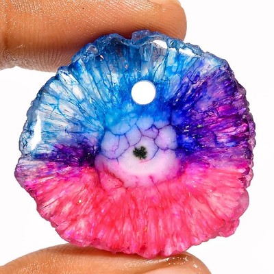 54 Ct Natural Rainbow Solar Quartz Fancy Slice Drilled Loose Gemstone 32X30X6 mm