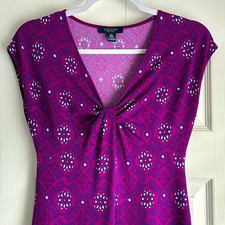 Chaps Dress Small Petite Purple Geo Midi