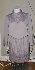 Victoria's Secret Gray Lace Trim Button-Front Nightgown Long Sleeve S/P