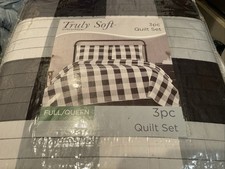 Truly Soft Everyday 3 Piece Black Grey Quilt Set Full/Queen Black White Checker