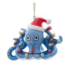 Whimsical Blue Octopus with Christmas Lights Ornament E0626