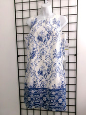 "NEW" LONDON TIMES   14 PETITE 39 BUST  BLUE WHITE FLORAL PRINT / SHIFT DRESS