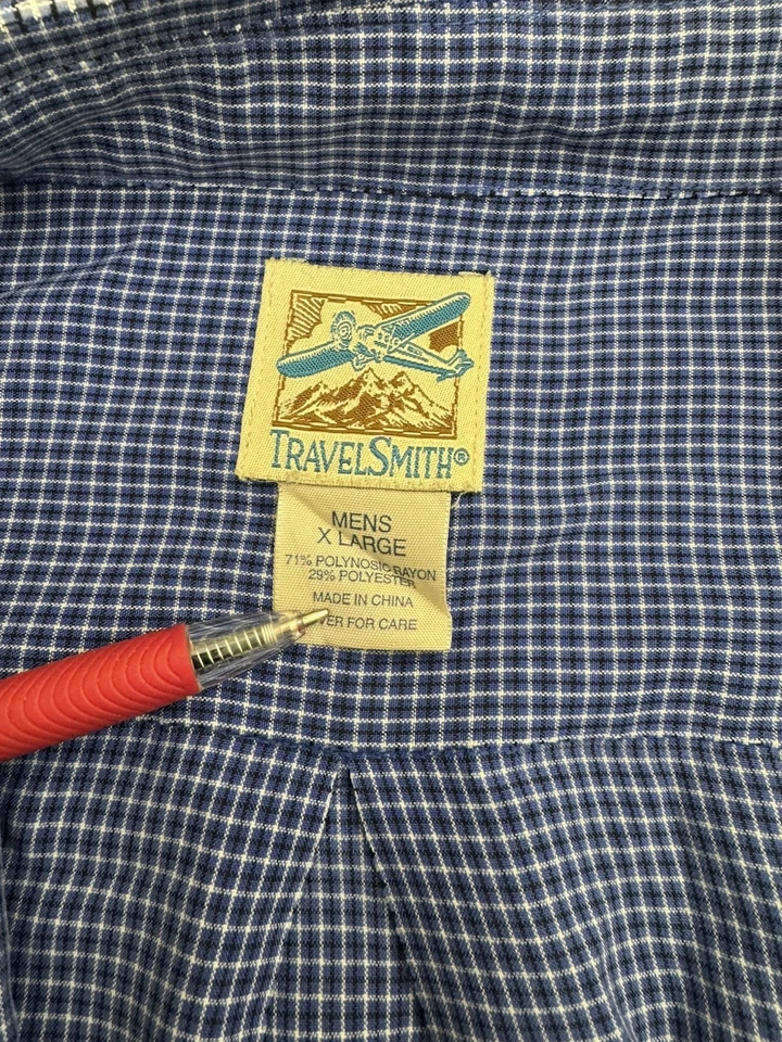 Camisa de Colección Travel Smith Azul a Cuadros para Hombre Talla XL Manga Larga Mezcla de Poliéster Foto 4 de 4