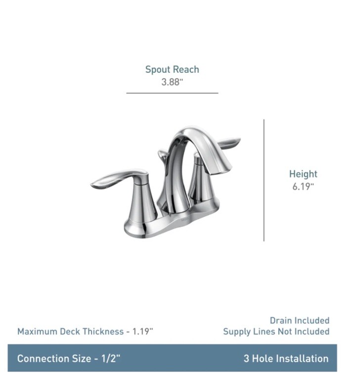 Moen 6410 Eva Two Handle High Arc Faucet Centreset W/ Waste, USA Made