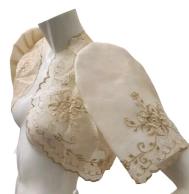 Filipiniana Bolero Top Sz L/Large Beige/Tan/Cream Philippines Pinya