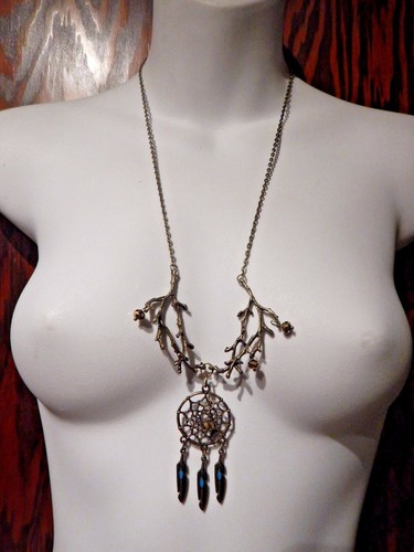 DREAMCATCHER & BRANCHES NECKLACE gold turquoise bronze bohemian nature pagan #3D - Picture 3 of 3