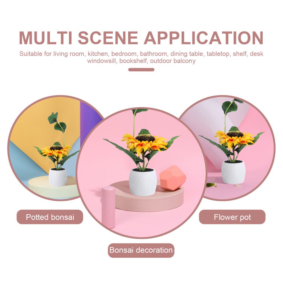 Simulation Potted Bonsai Faux Sunflower Realistic Indoor Plant Pots eBay