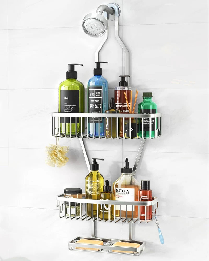 Shower Caddy Hanging Bathroom Organizer over Head Long Rack for Tall Showerhead
