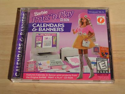 Barbie Print and Play Calendars and Banners CD Rom Vintage NEW Windows PC Ed