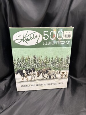 By Kathy 500 Piece Puzzle Farmhouse Design Friends Cow Sheep 24x18 NEW SEALED
