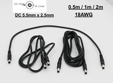 0.5M/1M/2M 5.5 x 2.5mm DC 12V Power M/M Extension Cable Cord Adapter CCTV Camera