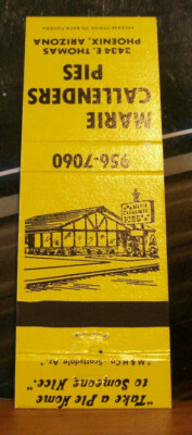 Vintage Matchbook Cover Z6 Phoenix Arizona Marie Callenders Pies Restaurant 