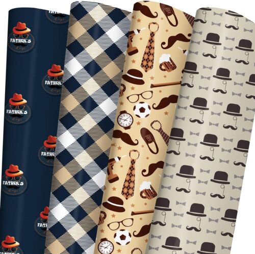 WAPLIGHAL Father's Day Wrapping Paper - Mustache, Funny Hat, Plaid, Father's Day - 第 1/2 張圖片