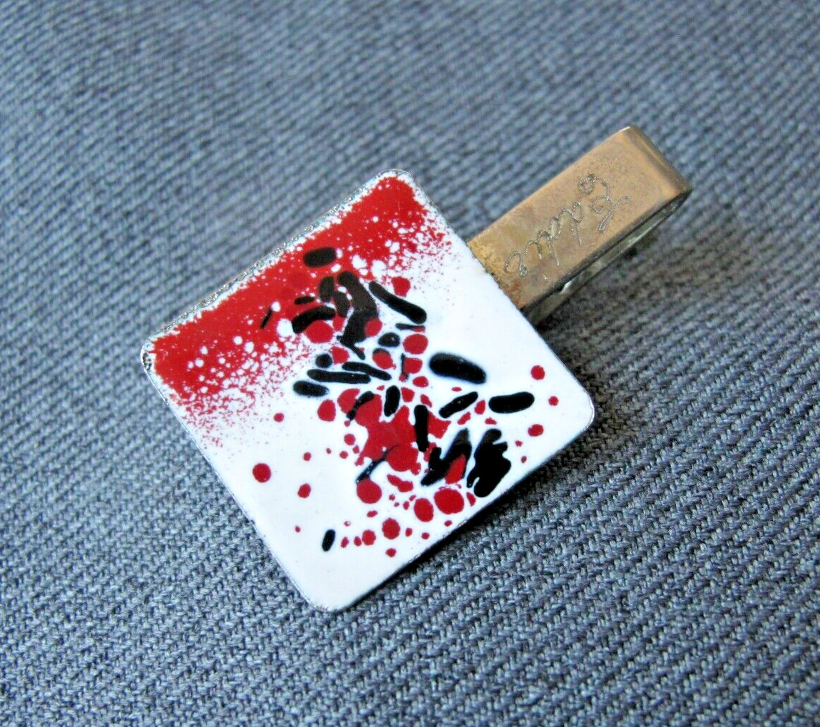 Vintage modernist design enamel silvered metal named Eddie tie bar clip clasp
