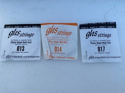 GHS Strings for Electric or Acoustic Guitar .013, .014, .017