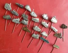 22x iron made  LAPEL PINS   stickpins  variety of TRAIN models    60s    (B)