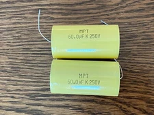 2 New 60 uF 250V Supertech MPT Film Audio Signal Crossover Capacitors (Qty)