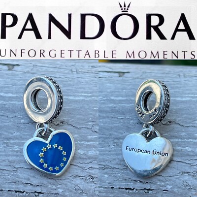 Rare Pandora European Union Heart Flag Dangle Charm Europe