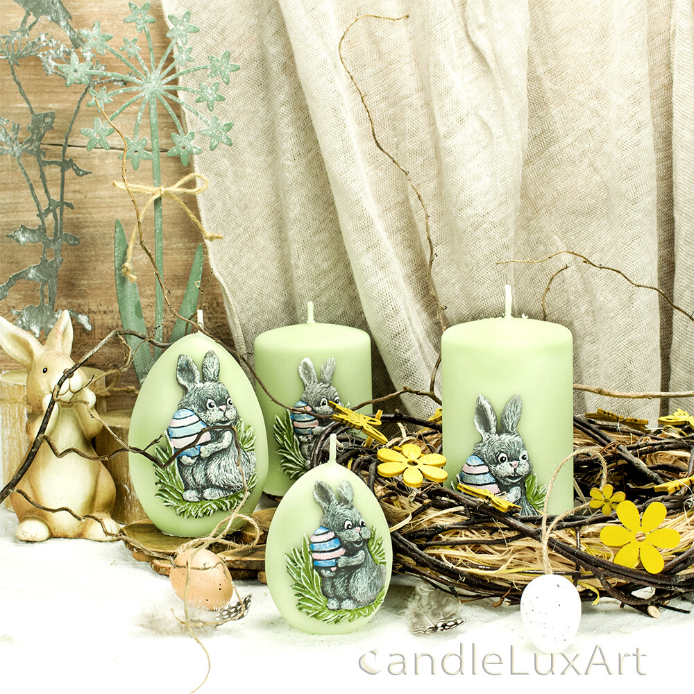 Ostern Stumpen Eier Kerzen 3D Hasenmotiv Mintgrün Figuren Kerzen Motivkerze Deko