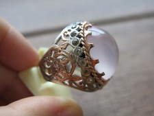 Elegant Rose Quartz Ring 925 Sterling Silver with White Topaz  Pink Gold Floral