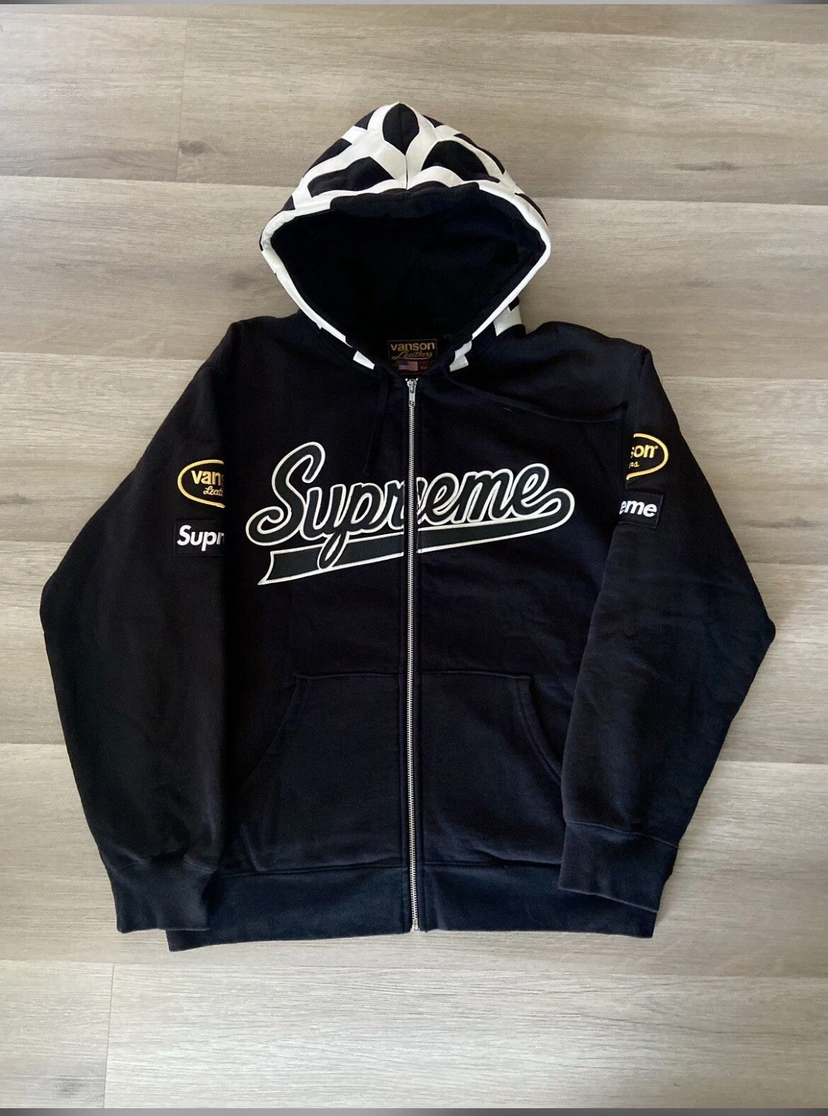 Sweat à capuche zippé Supreme Vanson cuir toile d'araignée noir moyen occasion