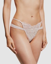 134 Lise Charmel Women's Pink Floral-Embroidered G-String Panty Size Medium