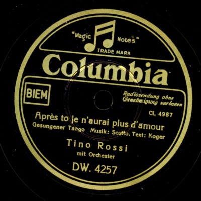 TINO ROSSI -Chanson- Après to je n'aurai plus d'amour     Schellackplatte S833