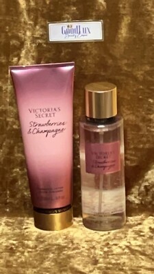 Victoria s Secret Strawberries & Champagne Fragrance Mist And Lotion 8.4 OZ New.