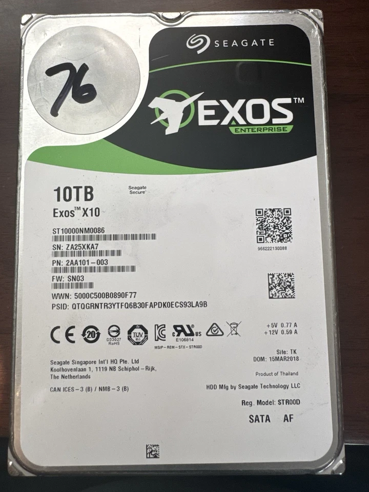 76% Health Seagate Exos X10 10TB SATA 6.0Gb/s 3.5" Internal HDD ST10000NM0086 - Image 1 of 1