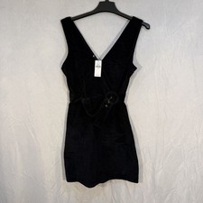 American Eagle Corduroy A-line V-neck Belted Mini Dress Small Black