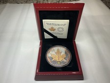 2021 5 Ounce Pure Silver Coin Maple Leaves in Motion Yellow And Rose Gold Plated