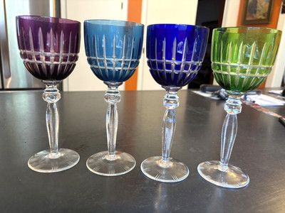4 Nachtmann style Cut to Clear Crystal 7 7/8'' Wine Hock Glasses Multi Color