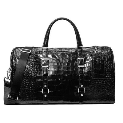 Michael Kors XL Metallic Crocodile Embossed Leather Weekender Bag Black NWT